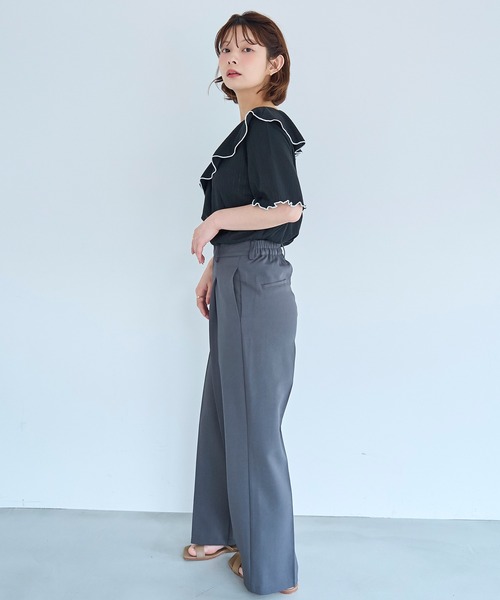 mil（ミル）の「針抜き ラッフルフリルトップス【587249】（Tシャツ/カットソー・レディース・ライトグリーン/オフホワイト/ブラック・XS/S）」の17枚目の写真