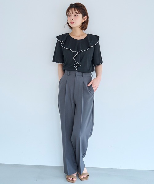 mil（ミル）の「針抜き ラッフルフリルトップス【587249】（Tシャツ/カットソー・レディース・ライトグリーン/オフホワイト/ブラック・XS/S）」の20枚目の写真