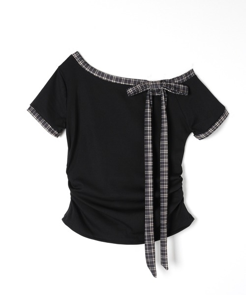 M DOLLY(エムドリー)の「Check ribbon hazel tops / チェックリボンヘーゼルトップス(Tシャツ/カットソー・レディース・アイボリー/ブラック・FREE)」の13枚目の写真