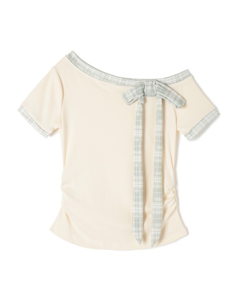 M DOLLY(エムドリー)の「Check ribbon hazel tops / チェックリボンヘーゼルトップス(Tシャツ/カットソー・レディース・アイボリー/ブラック・FREE)」の11枚目の写真
