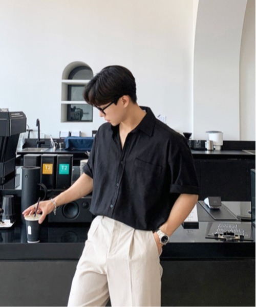 NOWLE（ノウル）の「【NOWLE】アーバン レギュラーカラー半袖 ボタンシャツ / スマートリラックス トップス（シャツ/ブラウス・メンズ・ブラウン/ホワイト・X-LARGE/LARGE/MEDIUM）」の20枚目の写真