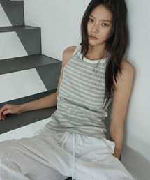 Ribbed Stripe Halter Top Melange Gray