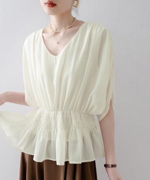 ONEP STAR(ワンピスター)の「ウエストシャーリングペプラムブラウス(シャツ/ブラウス・レディース・ベージュ・MEDIUM/LARGE/X-LARGE)」の12枚目の写真