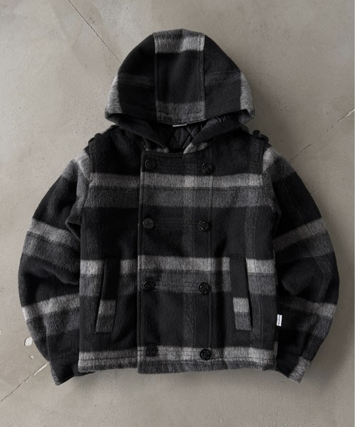WISH FOR EVER(ウィッシュフォーエバー)の「NAPOLEON DESIGN SHORT HOOD PEACOAT/ナポレオンデザインショートフードピーコート(ピーコート・メンズ・ブラウン/チェック/ブラック・MEDIUM/X-SMALL/LARGE/SMALL)」の1枚目の写真