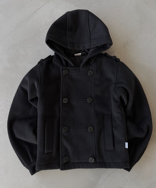 WISH FOR EVER(ウィッシュフォーエバー)の「NAPOLEON DESIGN SHORT HOOD PEACOAT/ナポレオンデザインショートフードピーコート(ピーコート・メンズ・ブラウン/チェック/ブラック・MEDIUM/X-SMALL/LARGE/SMALL)」の2枚目の写真