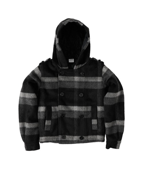 WISH FOR EVER(ウィッシュフォーエバー)の「NAPOLEON DESIGN SHORT HOOD PEACOAT/ナポレオンデザインショートフードピーコート(ピーコート・メンズ・ブラウン/チェック/ブラック・MEDIUM/X-SMALL/LARGE/SMALL)」の4枚目の写真