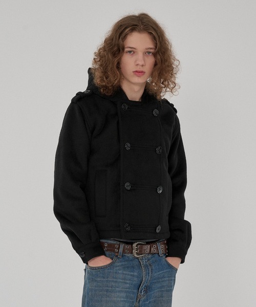 WISH FOR EVER(ウィッシュフォーエバー)の「NAPOLEON DESIGN SHORT HOOD PEACOAT/ナポレオンデザインショートフードピーコート(ピーコート・メンズ・ブラウン/チェック/ブラック・MEDIUM/X-SMALL/LARGE/SMALL)」の16枚目の写真
