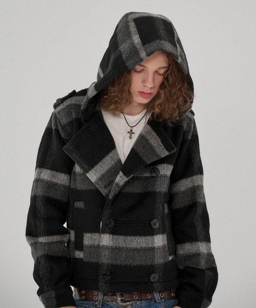 WISH FOR EVER(ウィッシュフォーエバー)の「NAPOLEON DESIGN SHORT HOOD PEACOAT/ナポレオンデザインショートフードピーコート(ピーコート・メンズ・ブラウン/チェック/ブラック・MEDIUM/X-SMALL/LARGE/SMALL)」の7枚目の写真