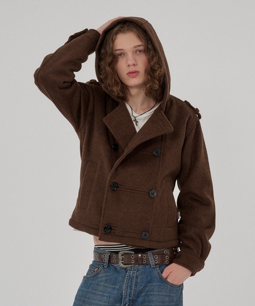 WISH FOR EVER(ウィッシュフォーエバー)の「NAPOLEON DESIGN SHORT HOOD PEACOAT/ナポレオンデザインショートフードピーコート(ピーコート・メンズ・ブラウン/チェック/ブラック・MEDIUM/X-SMALL/LARGE/SMALL)」の9枚目の写真