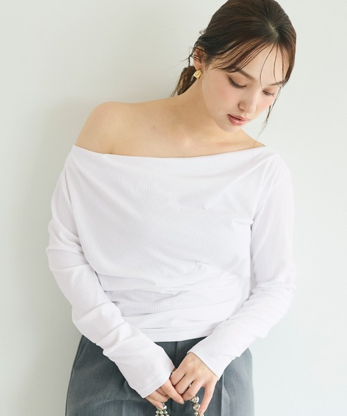 coca(coca)(コカ)の「オフショルダーリブカットソー(Tシャツ/カットソー・レディース・グレー/ホワイト・L/M/S)」の2枚目の写真