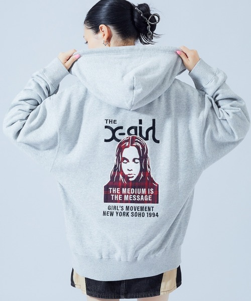 PLAID PATTERN FACE PATCH ZIP UP SWEAT HOODIE（パーカー）｜X-girl