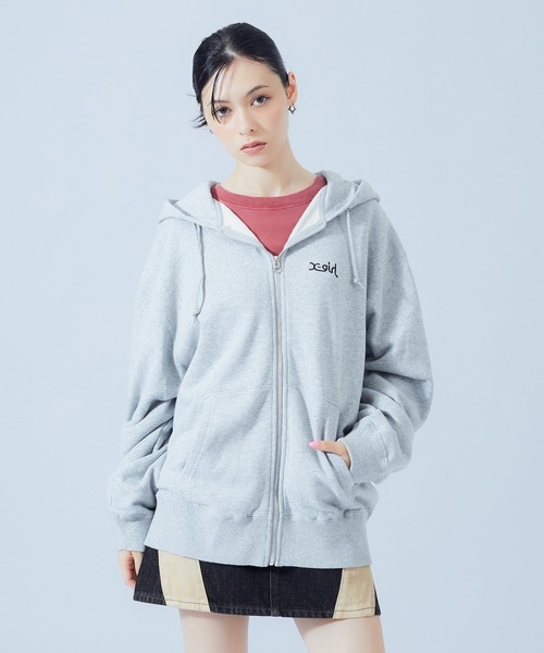 PLAID PATTERN FACE PATCH ZIP UP SWEAT HOODIE（パーカー）｜X-girl