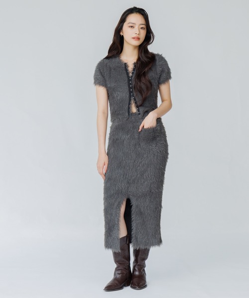 SENEE（セニー）の「feather knit long skirt（フェザーニットロングスカート）（スカート・レディース・アイボリー/ブラック/グレー・SMALL/MEDIUM）」の21枚目の写真