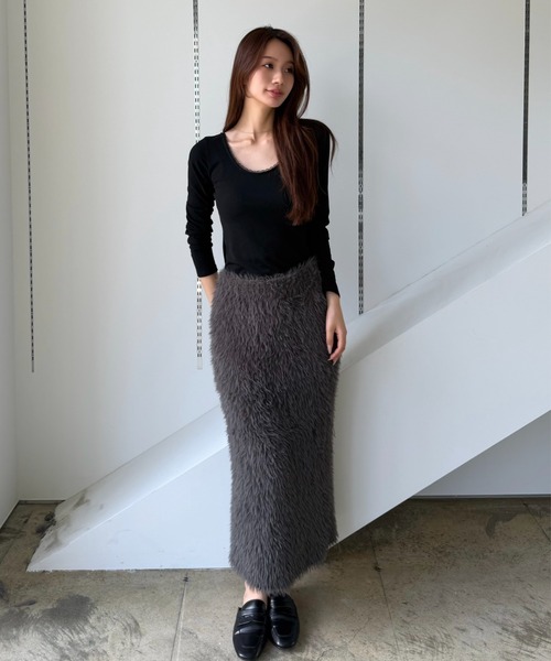 SENEE（セニー）の「feather knit long skirt（フェザーニットロングスカート）（スカート・レディース・アイボリー/ブラック/グレー・SMALL/MEDIUM）」の14枚目の写真