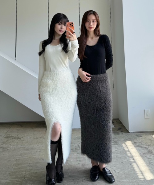 SENEE（セニー）の「feather knit long skirt（フェザーニットロングスカート）（スカート・レディース・アイボリー/ブラック/グレー・SMALL/MEDIUM）」の10枚目の写真