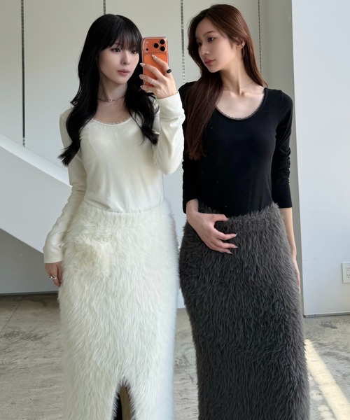 SENEE（セニー）の「feather knit long skirt（フェザーニットロングスカート）（スカート・レディース・アイボリー/ブラック/グレー・SMALL/MEDIUM）」の11枚目の写真