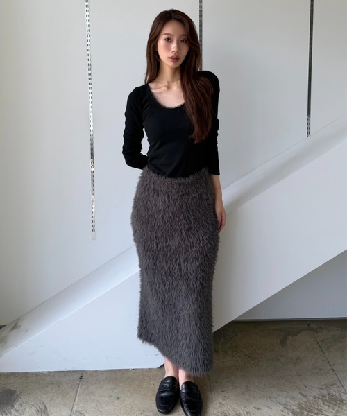 SENEE（セニー）の「feather knit long skirt（フェザーニットロングスカート）（スカート・レディース・アイボリー/ブラック/グレー・SMALL/MEDIUM）」の15枚目の写真