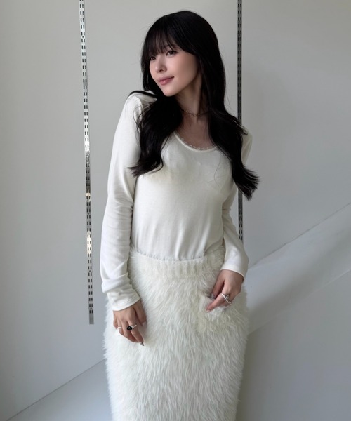 SENEE（セニー）の「feather knit long skirt（フェザーニットロングスカート）（スカート・レディース・アイボリー/ブラック/グレー・SMALL/MEDIUM）」の13枚目の写真