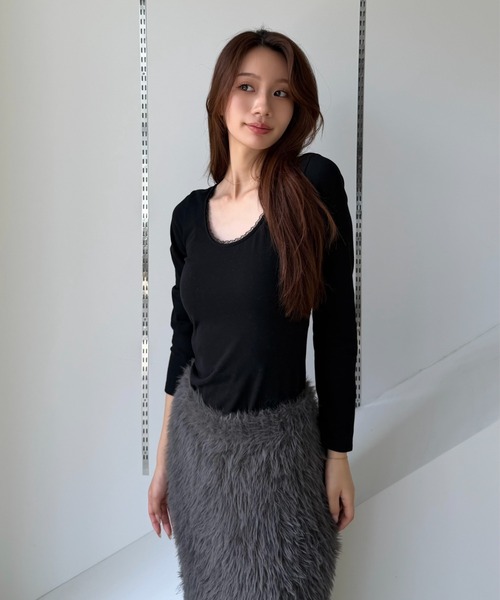 SENEE（セニー）の「feather knit long skirt（フェザーニットロングスカート）（スカート・レディース・アイボリー/ブラック/グレー・SMALL/MEDIUM）」の16枚目の写真