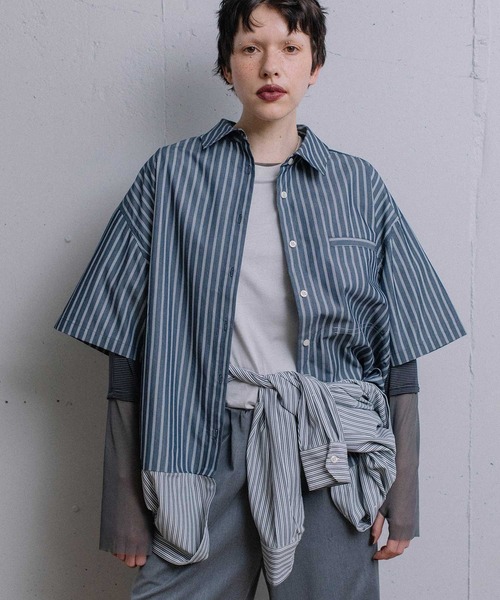 MARECHAL TERRE(マルシャルテル)の「3way コンビネーションシャツ(シャツ/ブラウス・レディース・チェック/ネイビー/ネイビー系/オフホワイト・MEDIUM)」の4枚目の写真
