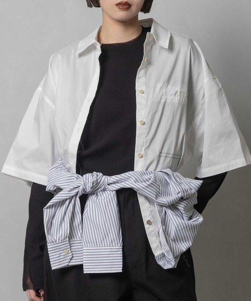 MARECHAL TERRE(マルシャルテル)の「3way コンビネーションシャツ(シャツ/ブラウス・レディース・チェック/ネイビー/ネイビー系/オフホワイト・MEDIUM)」の2枚目の写真
