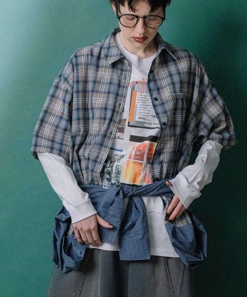 MARECHAL TERRE(マルシャルテル)の「3way コンビネーションシャツ(シャツ/ブラウス・レディース・チェック/ネイビー/ネイビー系/オフホワイト・MEDIUM)」の1枚目の写真