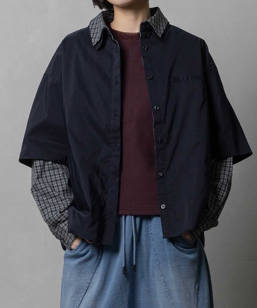 MARECHAL TERRE(マルシャルテル)の「3way コンビネーションシャツ(シャツ/ブラウス・レディース・チェック/ネイビー/ネイビー系/オフホワイト・MEDIUM)」の19枚目の写真