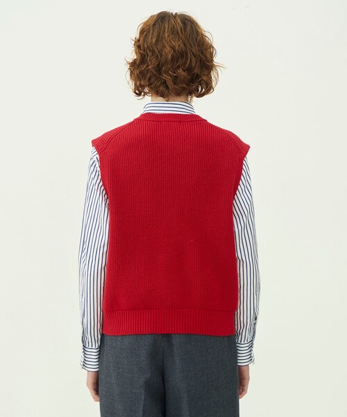 MACPHEE(マカフィー)の「ハイブリッドコットン クルーネックベスト(ベスト・レディース・ネイビー/ホワイト/レッド・S)」の7枚目の写真