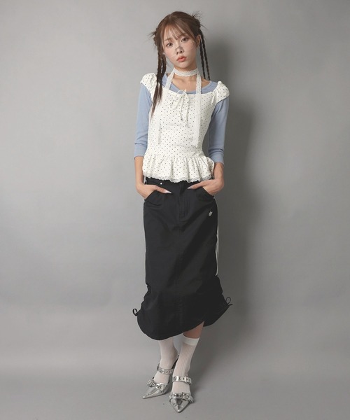 SPINNS(スピンズ)の「Vネック7分丈カットソー/カラーカットソー/韓国ガーリー(Tシャツ/カットソー・レディース・サックスブルー/パープル/グリーン/ブラック/ブラウン・ONESIZE)」の9枚目の写真