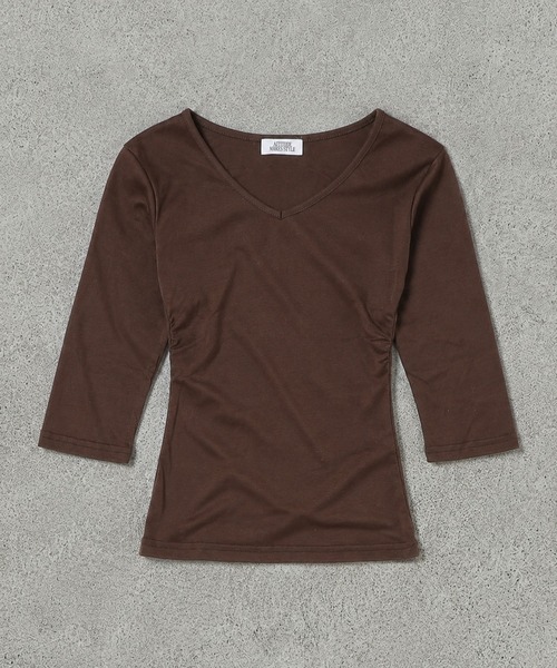 SPINNS(スピンズ)の「Vネック7分丈カットソー/カラーカットソー/韓国ガーリー(Tシャツ/カットソー・レディース・サックスブルー/パープル/グリーン/ブラック/ブラウン・ONESIZE)」の18枚目の写真
