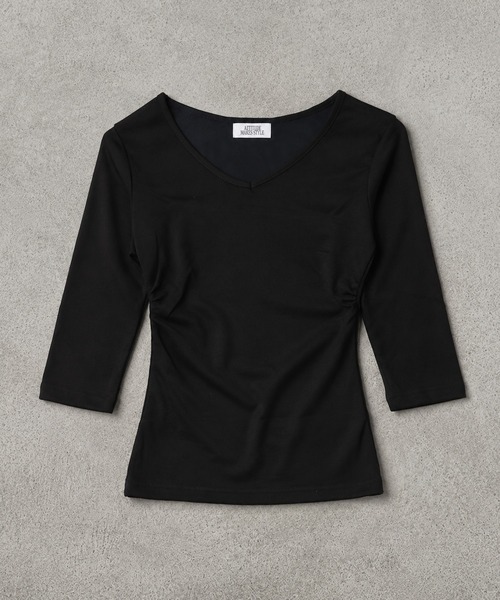 SPINNS(スピンズ)の「Vネック7分丈カットソー/カラーカットソー/韓国ガーリー(Tシャツ/カットソー・レディース・サックスブルー/パープル/グリーン/ブラック/ブラウン・ONESIZE)」の19枚目の写真