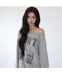 RL EYELET ONE SHOULDER SWEATSHIRT(GRAY)