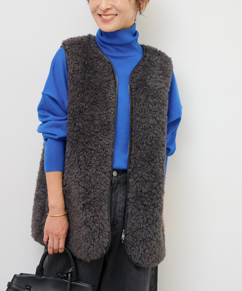 JOURNAL STANDARD relume(ジャーナルスタンダード レリューム)の「《追加》シープフェイクファージップベスト(ベスト・レディース・チャコールグレー/ベージュ・FREE)」の14枚目の写真