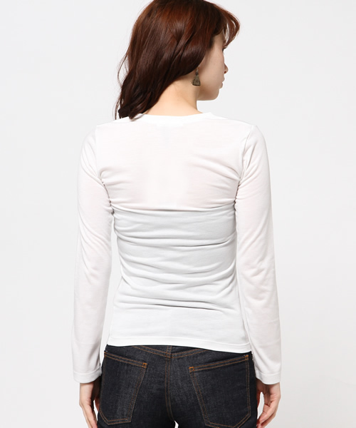 MOUSSY（マウジー）の「DEEP V/N LS/TSJ（Tシャツ/カットソー・レディース・ブラック/オフホワイト/トップグレー・FREE）」の9枚目の写真