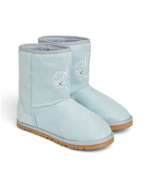 PATCH COLOR FAUX SUEDE BOOTS IN LIGHT BLUE