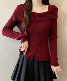 リブオフショルニット