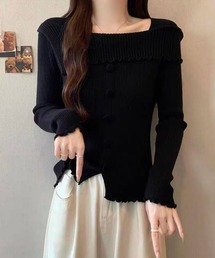 リブオフショルニット