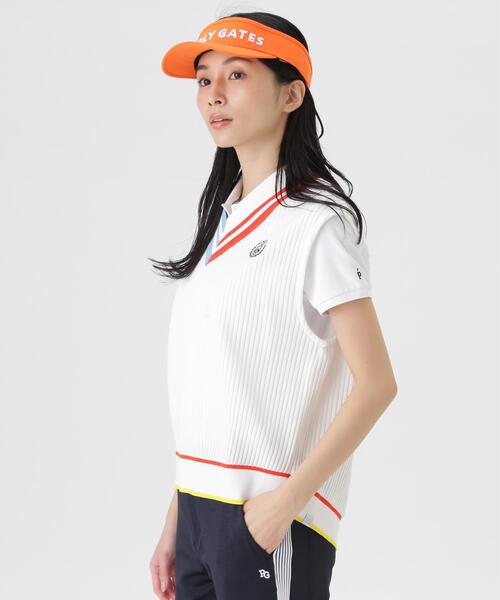 PEARLY GATES(パーリーゲイツ)の「【PEARLY GATES】14GWJQ針抜きVネックニットベスト (WOMENS)(ベスト・レディース・ホワイト系その他/ネイビー/ホワイト・SMALL/MEDIUM/LARGE)」の4枚目の写真