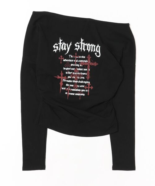 Figments(フィグメンツ)の「staystrongオフショルロンT(Tシャツ/カットソー・レディース・ホワイト/ブラック・FREE)」の1枚目の写真