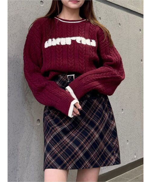 MURUA（ムルーア）の「ケーブルシャギーロゴニット　冬服（ニット/セーター・レディース・ネイビー/グレー/アイボリー/ボルドー・FREE）」の4枚目の写真