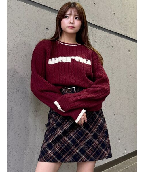 MURUA（ムルーア）の「ケーブルシャギーロゴニット　冬服（ニット/セーター・レディース・ネイビー/グレー/アイボリー/ボルドー・FREE）」の18枚目の写真