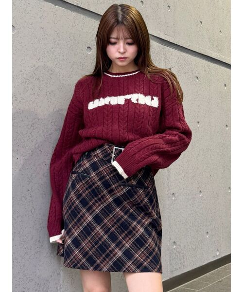 MURUA（ムルーア）の「ケーブルシャギーロゴニット　冬服（ニット/セーター・レディース・ネイビー/グレー/アイボリー/ボルドー・FREE）」の19枚目の写真