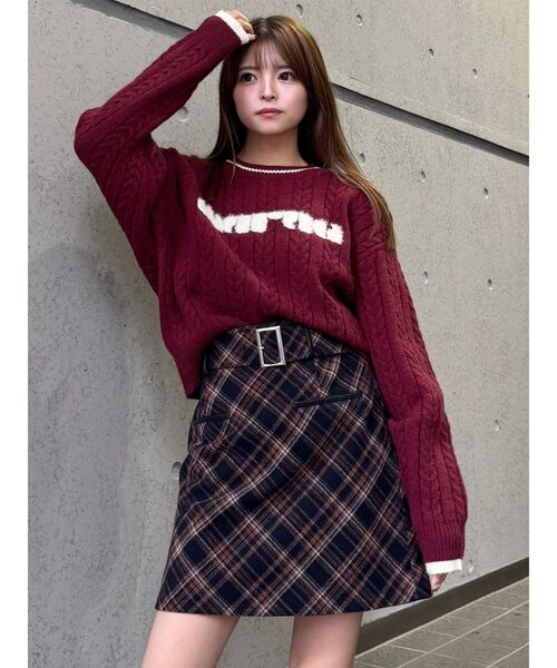 MURUA（ムルーア）の「ケーブルシャギーロゴニット　冬服（ニット/セーター・レディース・ネイビー/グレー/アイボリー/ボルドー・FREE）」の20枚目の写真