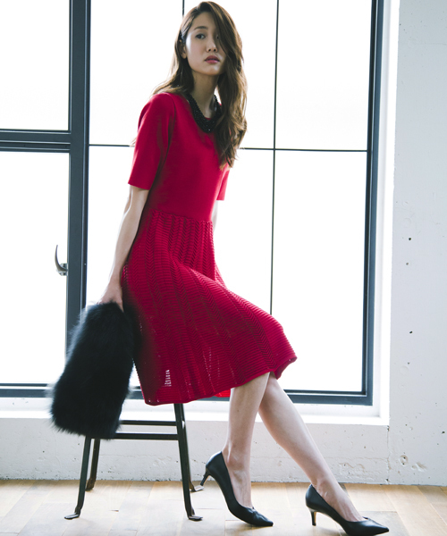 Anayi アナイ の アセテートナイロン透かし柄フレアワンピース ワンピース Wear