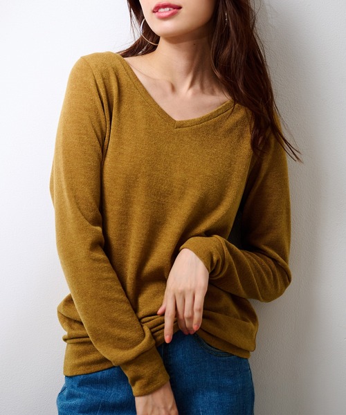 RANAN(ラナン)の「レディシルエットVネックプルオーバー(Tシャツ/カットソー・レディース・ダークグリーン/ブラック×ホワイト/グレイッシュベージュ/オフホワイト/グレー/ブラック/ネイビー/キャメル/ボルドー/カーキ/マスタード・X-LARGE/MEDIUM/XX-LARGE/LARGE/LL/3L/M/L)」の10枚目の写真