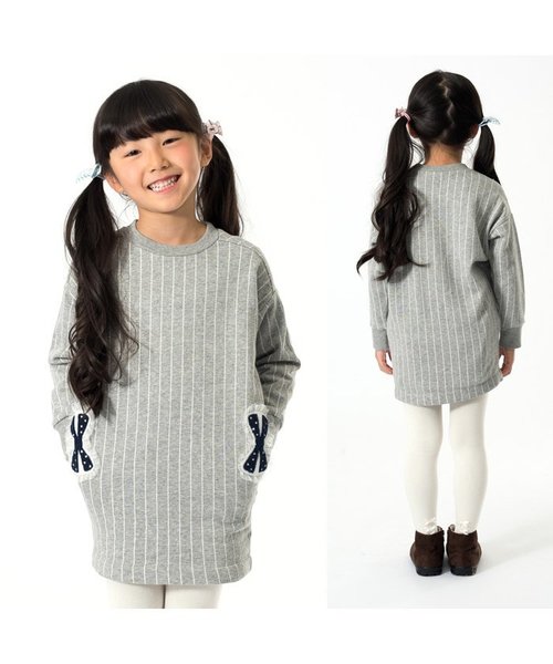 apres les cours（アプレレクール）の「リボンモチーフあったかトレーナーワンピ（ワンピース・キッズ・ネイビー/グレー/カーキ・80/100/120/140/90/110/130）」の4枚目の写真