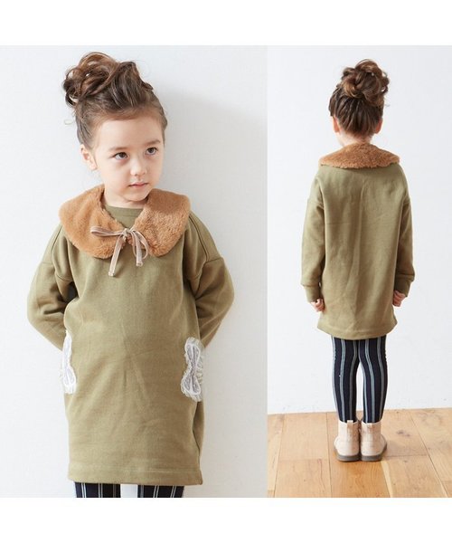 apres les cours（アプレレクール）の「リボンモチーフあったかトレーナーワンピ（ワンピース・キッズ・ネイビー/グレー/カーキ・80/100/120/140/90/110/130）」の5枚目の写真