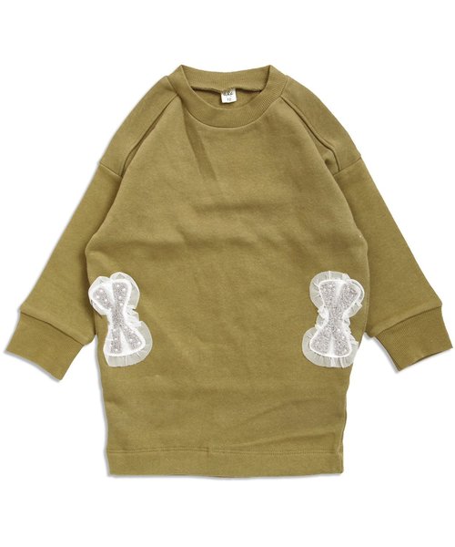 apres les cours（アプレレクール）の「リボンモチーフあったかトレーナーワンピ（ワンピース・キッズ・ネイビー/グレー/カーキ・80/100/120/140/90/110/130）」の11枚目の写真