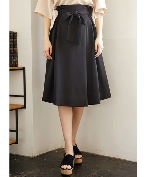 STYLE DELI(スタイルデリ)の「リボン付きハイウエストフレアスカート(スカート・レディース・ブラック/グレー・SMALL/MEDIUM)」の10枚目の写真
