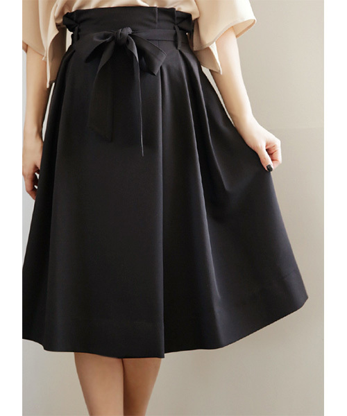STYLE DELI(スタイルデリ)の「リボン付きハイウエストフレアスカート(スカート・レディース・ブラック/グレー・SMALL/MEDIUM)」の15枚目の写真